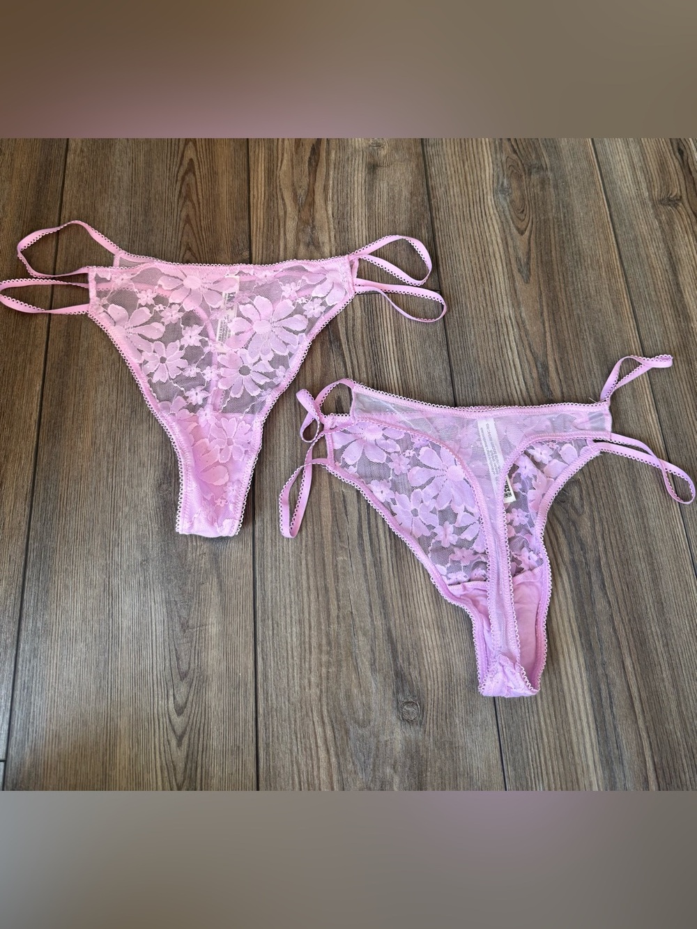 PINK Victoria's Secret Lilac Sparkle Floral Lace Thongs Set- 2